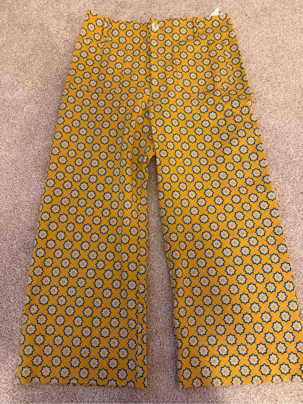 Maeve Anthropologie The Colette Wide leg cropped Mustard yellow Geo print 33 NWT